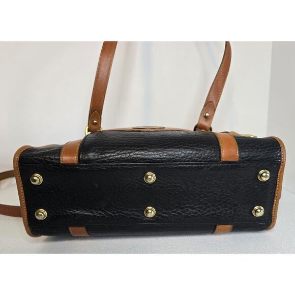 Vintage Dooney & Bourke USA Black Tan AWL Leather Shoulder Bag Tote Purse - Picture 7 of 16